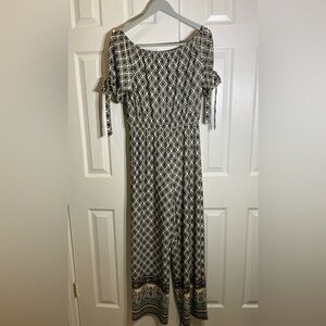 Tacera Black and White Geometric Jumpsuit